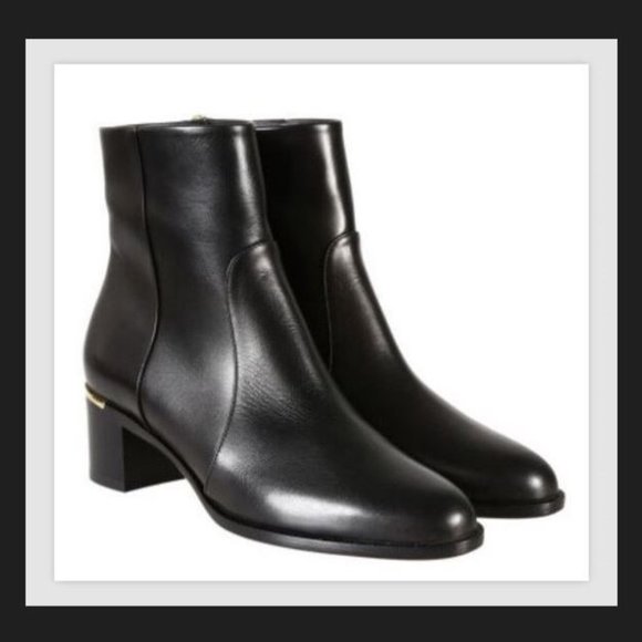 Salvatore Ferragamo Liberty Stacked Mid Heel Black Leather Booties Size …